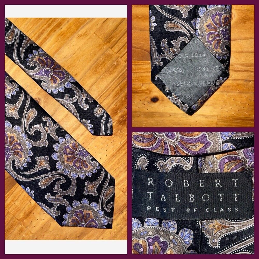 Robert‎ Talbott Neck Tie Black Gray Paisley Best Of Class